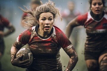 Women's rugby team in a match