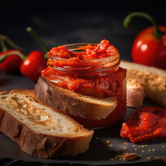 winter red pepper and ajvar.Preservation for the winter.background