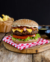 hamburger with french fries