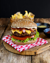hamburger with fries