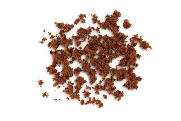 Dark muscovado sugar or Barbados sugar isolated on white background. Top view. Flat lay