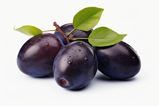 damson plums with leaves