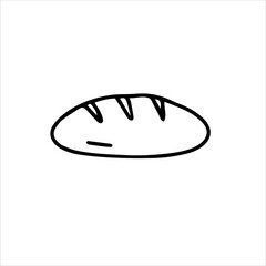 A loaf of wheat bread. Vector isolated hand-drawn illustration. Black and white doodles.