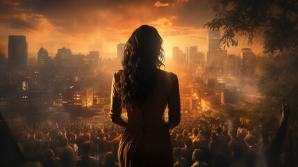 Witnessing Chaos: Silhouette of Woman Amidst Fiery Apocalypse 