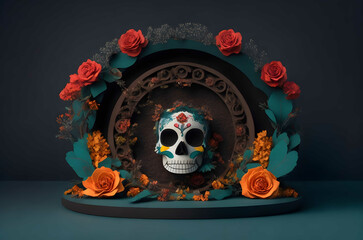 day of the dead skull altar paper art style ai generated background