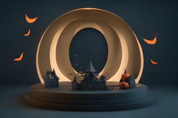 halloween party a podium paper art style ai generated background