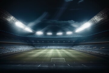 Nighttime with floodlights in an empty stadium - illustration. Generative AI