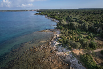 Fototapeta na wymiar Aerial view of landscape with roman villa in Dragonera near Fazana in Istria, Croatia