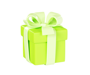 Green closed gift box with ribbon and bow 3d render illustration