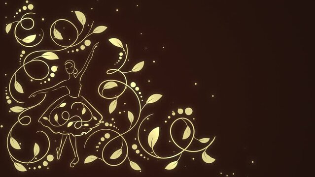 Ballerina and gold floral elements on the dark brown background with text space