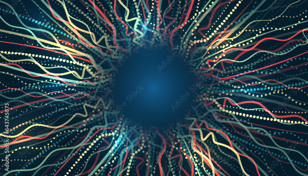 Aufkleber Futuristic network or business analytics. Structuring the flow of information. Data analytics concept. Sorting a large amount of data on a dark background. Big data visualization.