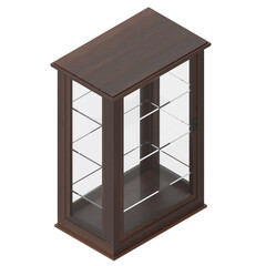 3D rendering illustration of a wooden display cabinet