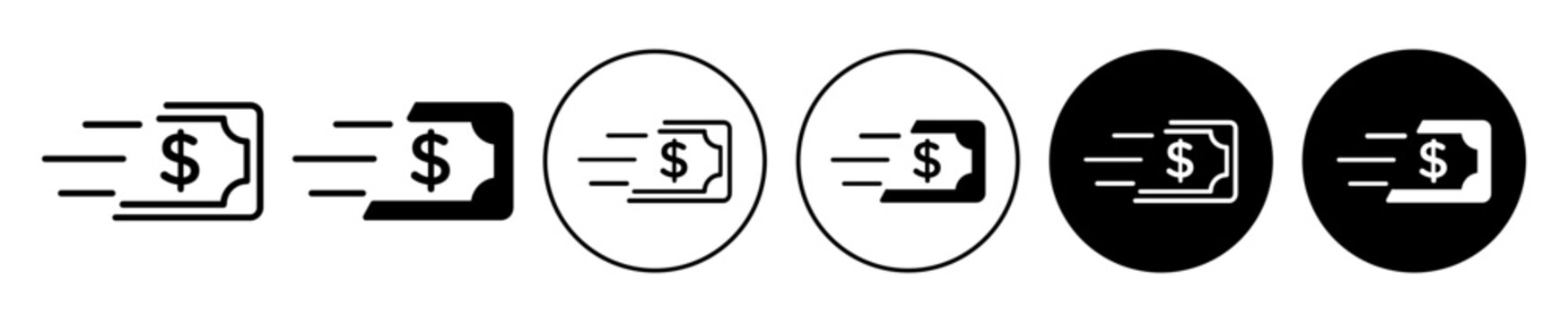 Money transfer icon set. send deposits vector symbol. pay salary icon. fast payment sign in black filled and outlined style.