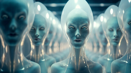 robot humanoid alien in the space spaceship desktop wallpaper - obrazy, fototapety, plakaty