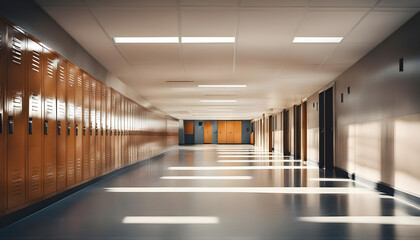 Fototapeta premium An empty school hallway with lockers lining the walls ai generated