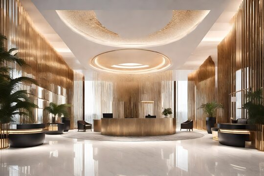 Step into a world of unparalleled luxury as you behold this breath-taking super realistic 3D of a luxury hotel reception lobby
