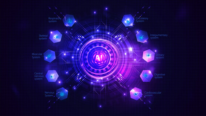 Tech futuristic healthcare template with ai. Artificial Intelligence and healthcare computer database concept.