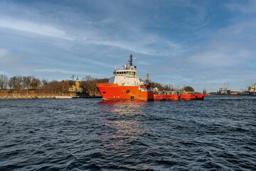 Fototapeta premium Tug at work at the Port of Gdańsk, Poland