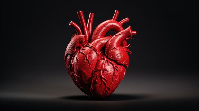 3d image of a human heart, of red color