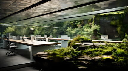 Obraz premium Eco-Friendly Office Space with Skylights and Natural Elements generative art