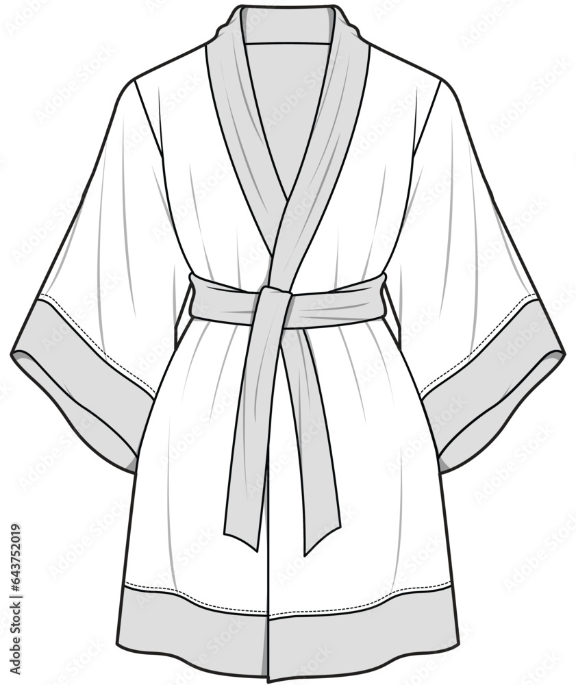 Wall mural womens dressing gown, bath robe flat sketch vector illustration technical cad drawing template