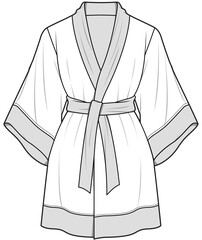womens dressing gown, bath robe flat sketch vector illustration technical cad drawing template