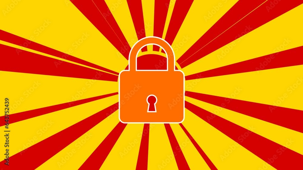 Aufkleber padlock symbol on the background of animation from moving rays of the sun. large orange symbol incre