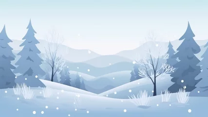 Fototapeten Natural Winter Christmas background with blue sky, heavy snowfall, snowflakes, snowy coniferous forest, snowdrifts. Winter landscape with falling christmas shining beautiful snow © ribelco