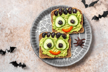 Avocado green monster toast for Halloween