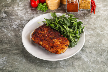 Tasty roasted breaded meat schnitzel