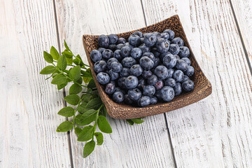 Ripe sweet blueberry in the bowl