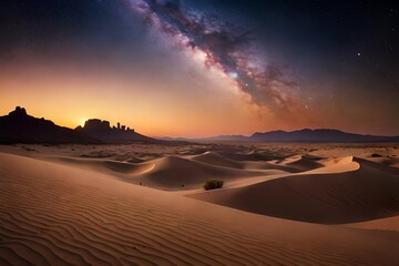 Craft a tranquil desert oasis under a starry night sky - obrazy, fototapety, plakaty