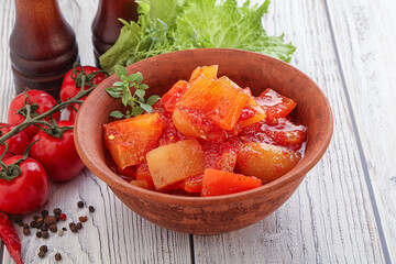 Hungarian lecho with tomato and paprika