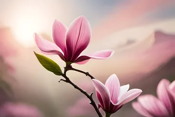 Fototapeten Pink spring magnolia flowers on a single branch © Safdar