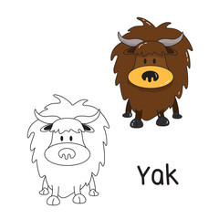 Vector illustration. Coloring book , Coloring yak. Cartoon animal. Clipart set for nursery poster, Practice skills
