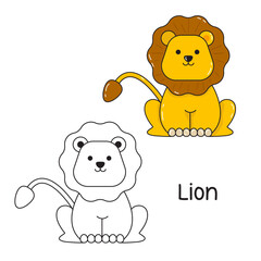Vector illustration. Coloring book , Coloring lion. Cartoon animal. Clipart set for nursery poster, Practice skills