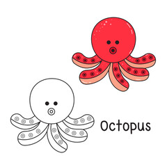 Vector illustration. Coloring book , Coloring octopus. Cartoon animal. Clipart set for nursery poster, Practice skills