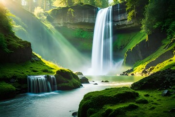 a hidden waterfall deep within a lush