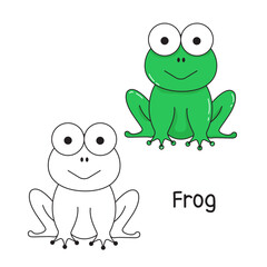 Vector illustration. Coloring book , Coloring frog. Cartoon animal. Clipart set for nursery poster, Practice skills