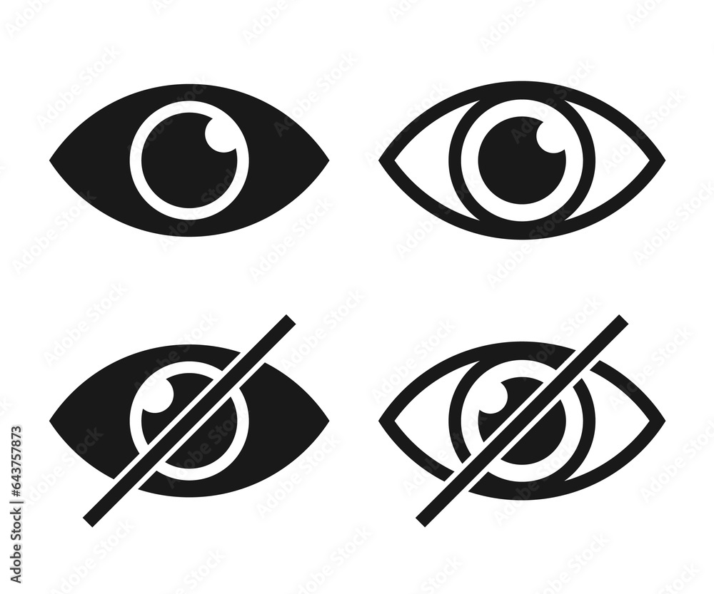 Poster hide and show password icons. flat and linear eye icons. different types of eye icons