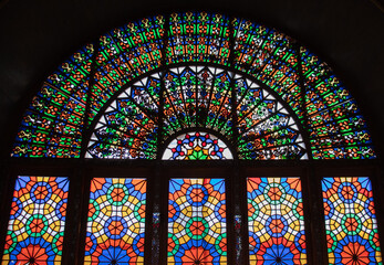 details of stained glass window in Yazd