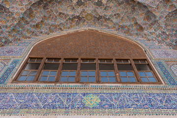 exterior details of Khan Madrasa in shiraz, iran