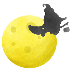 Witch in a broomstick and moon Halloween party illustration element