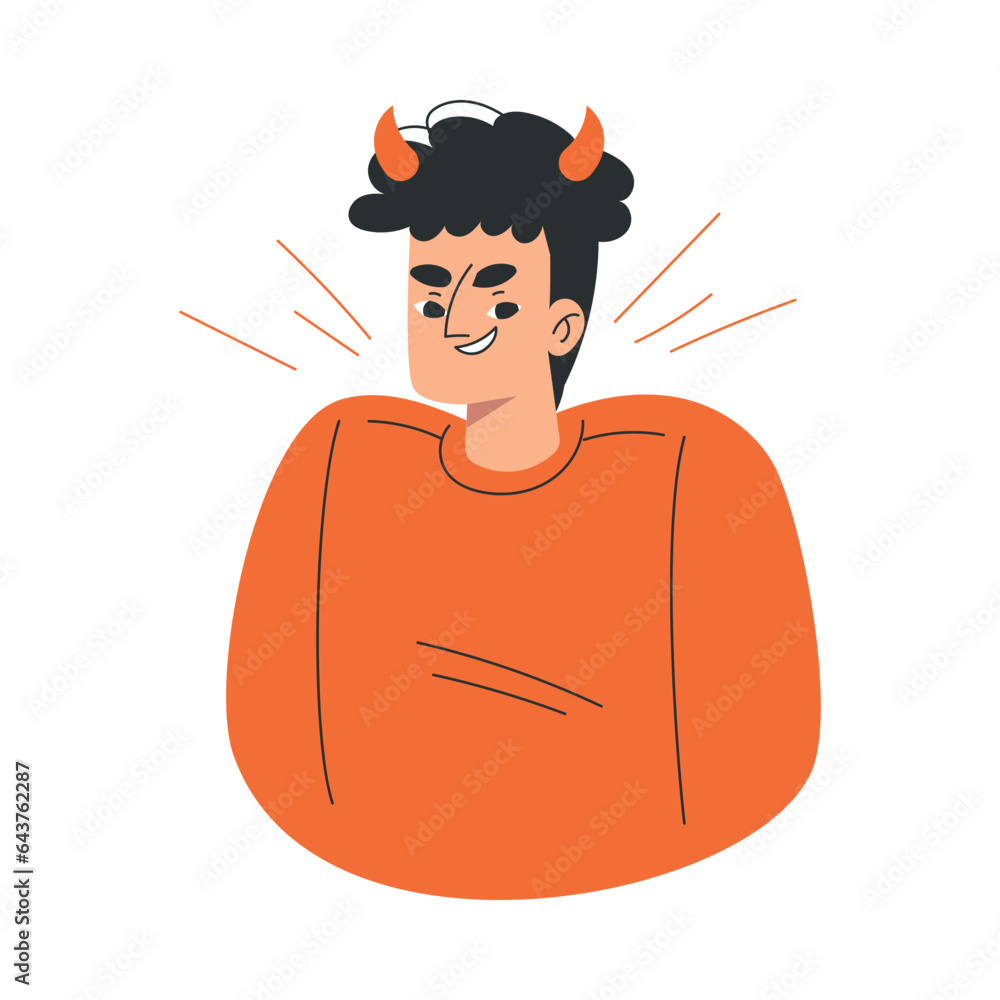 Poster evil man character with emotion showing facial expression vector illustration