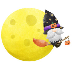 Wizard in a broomstick and moon Halloween party illustration element