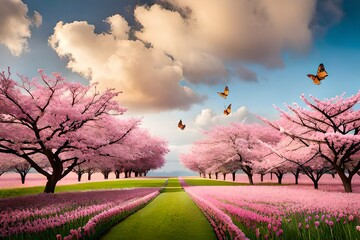 spring landscape with blooming trees