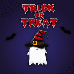 halloween postcard &laquo;trick or treat&raquo;  cartoon  ghost in a hat
