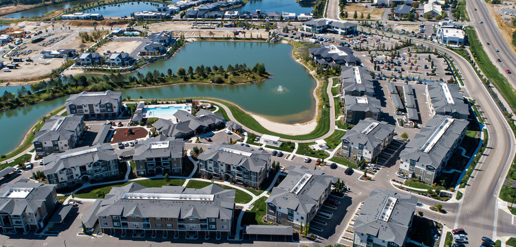 Apartments next to ponds and construction sites