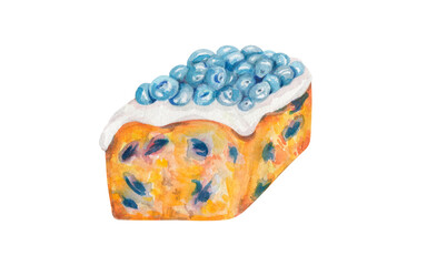 Watercolor berry cake. Cake with blueberries. Food illustration. Pastry design. Idea for logo, bakery, confectionery shop, cafe. 