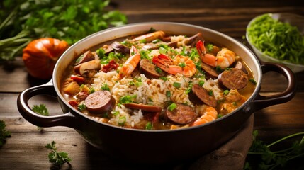 Fragrant and spicy Instant Pot Cajun gumbo, with a mix of seafood and sausages.